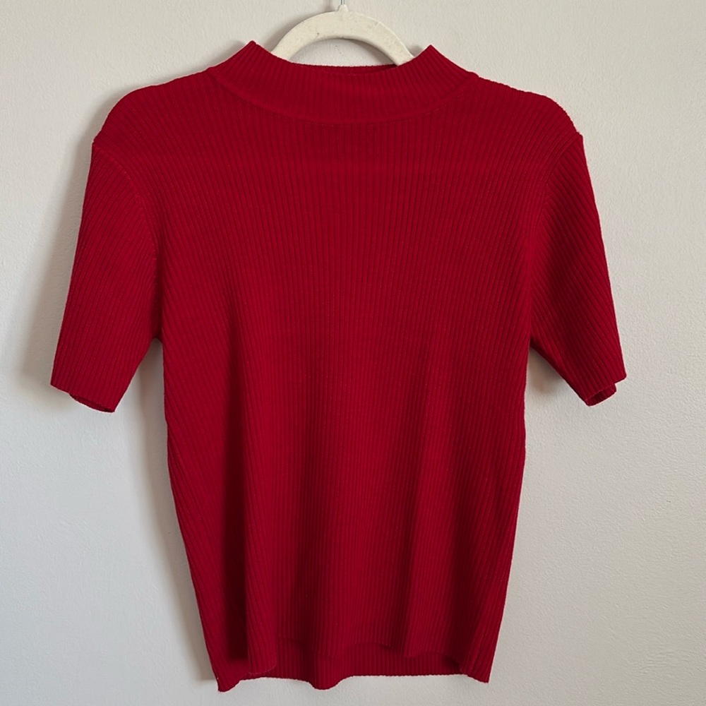 SAG HARBOR: Red, Short-Sleeve, Turtleneck Top